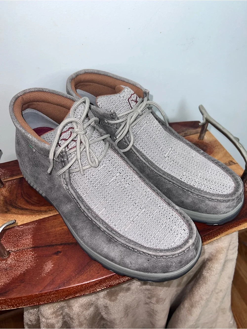 Twisted X MXC0005 Men’s 11.5 W Gray Leather Woven Driving Moc Shoes
